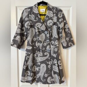 3 Sisters Gray and Yellow Paisley Coat XS